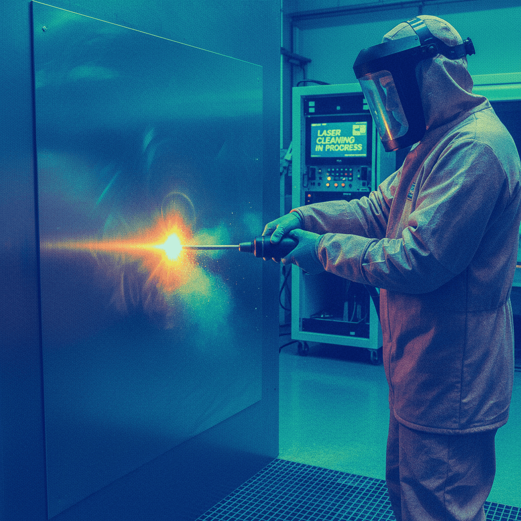 Cool metal panel showing no heat distortion during laser cleaning