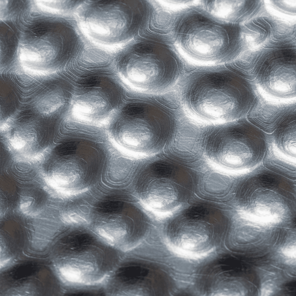 Extreme close-up of laser-cleaned metal surface texture