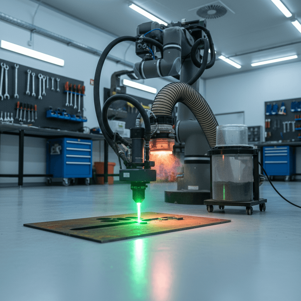 Laser cleaning with dust extraction, no debris on workshop floor