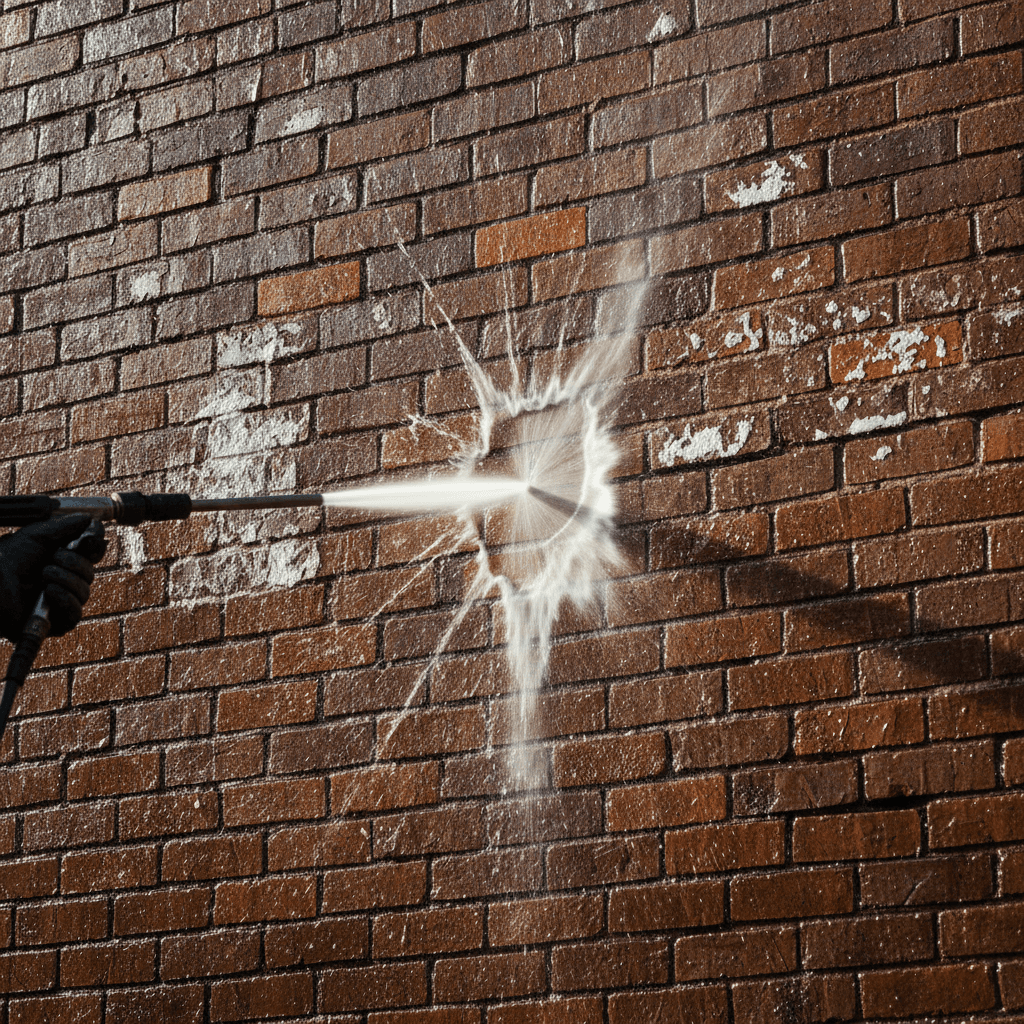 Laser cleaned section of historic brick wall showing contrast
