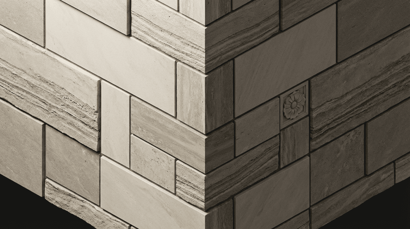 Sandstone blocks showing paint removal with crisp edges on the laser cleaned block